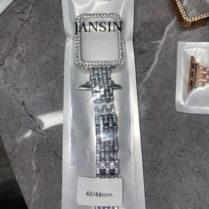 ANSIN Silver Watch Band with Rhinestones